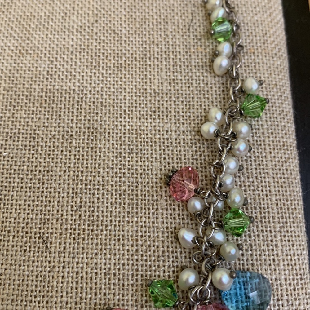 Silver Swarovski Faceted Crystal Faux Pearl Beaded 925 Statement Necklace - Picture 12 of 16